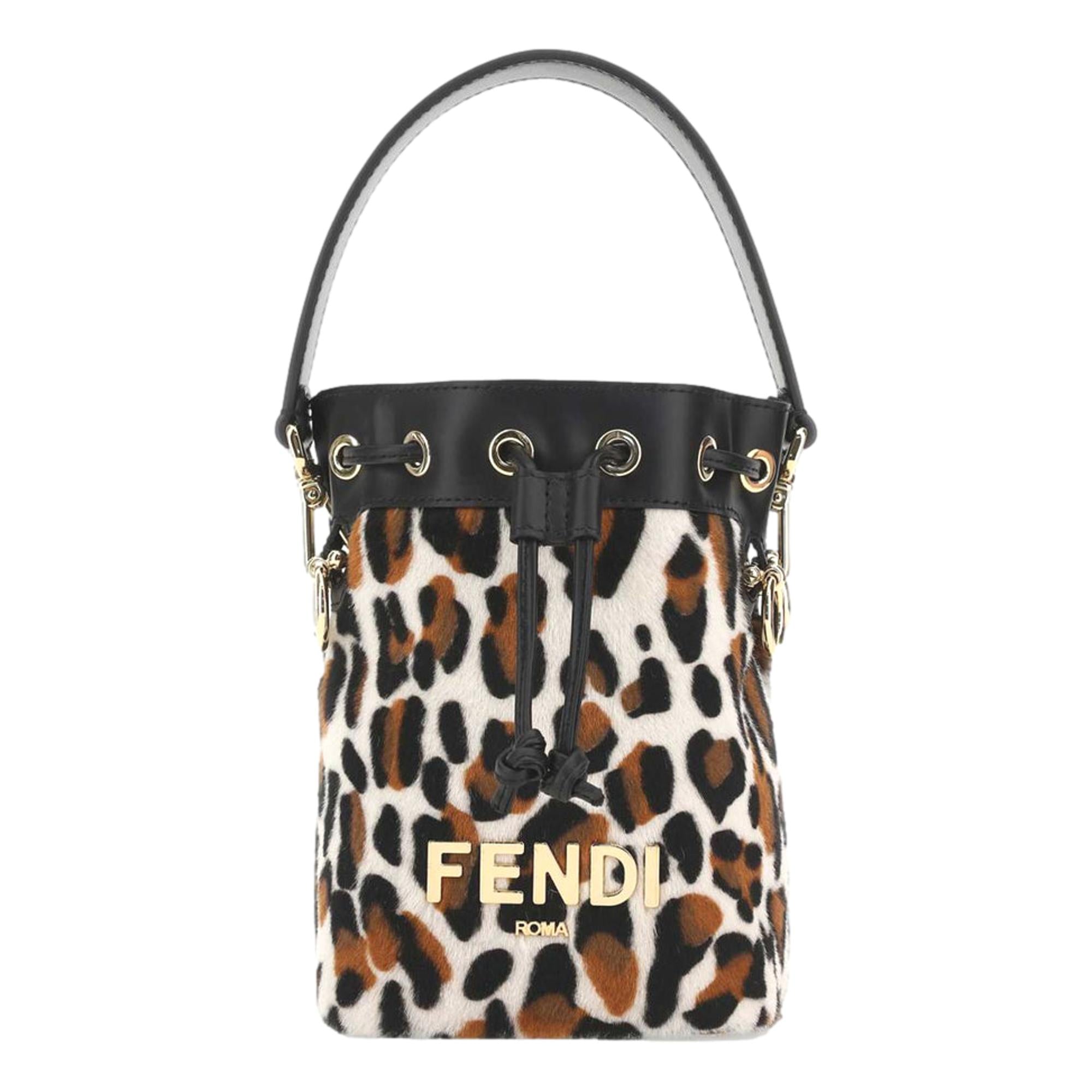 Fendi Mon Tresor Mini Bucket Crossbody Animal Print Sheepskin Bag