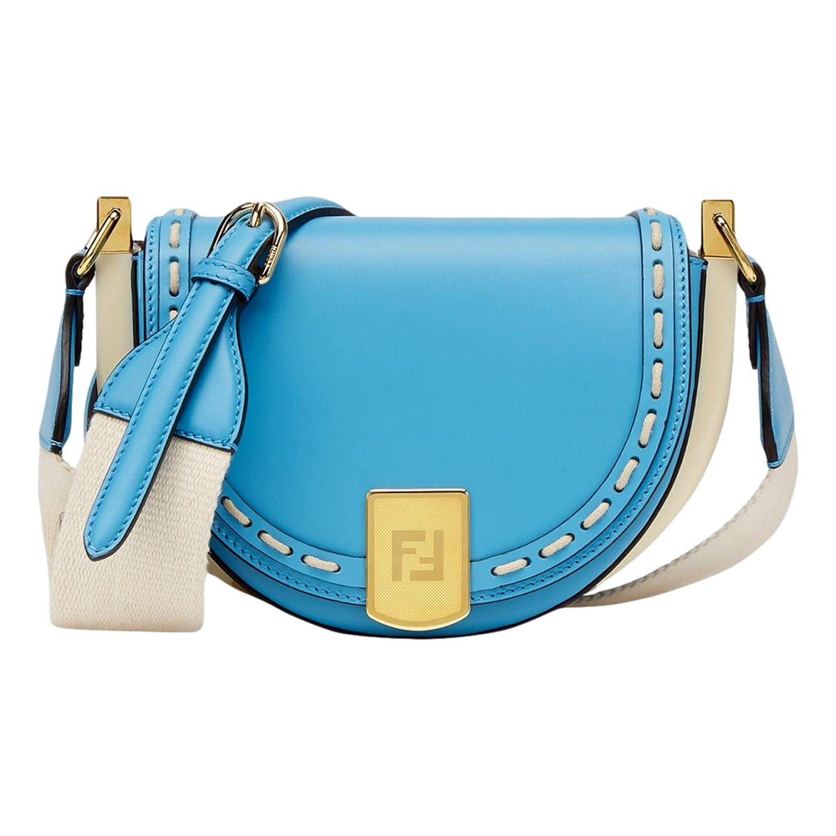 Fendi Moonlight Satchel Crossbody Cyber Blue Leather FF Logo Bag