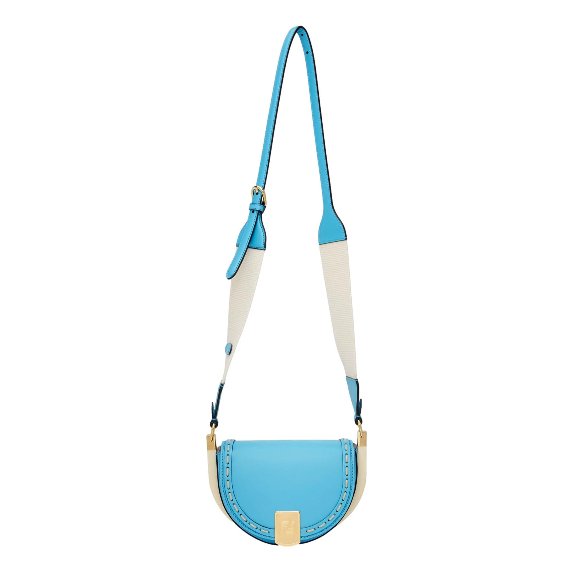 Fendi Moonlight Satchel Crossbody Cyber Blue Leather FF Logo Bag