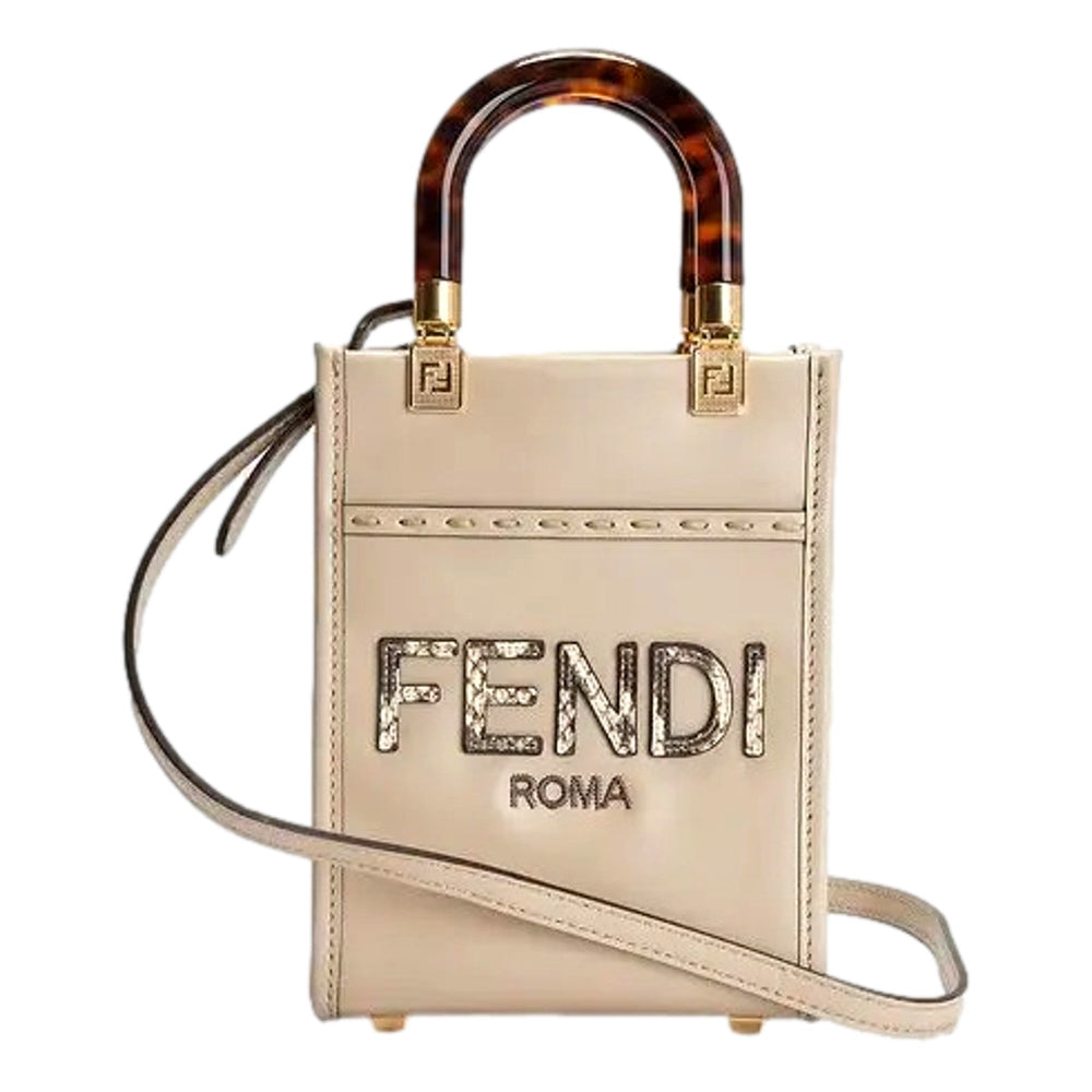 Fendi Mini Sunshine Shopper Tote Crossbody Nude Calfskin Snake Print