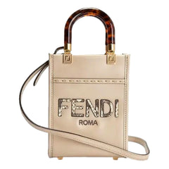 Fendi Mini Sunshine Shopper Tote Crossbody Nude Calfskin Snake Print