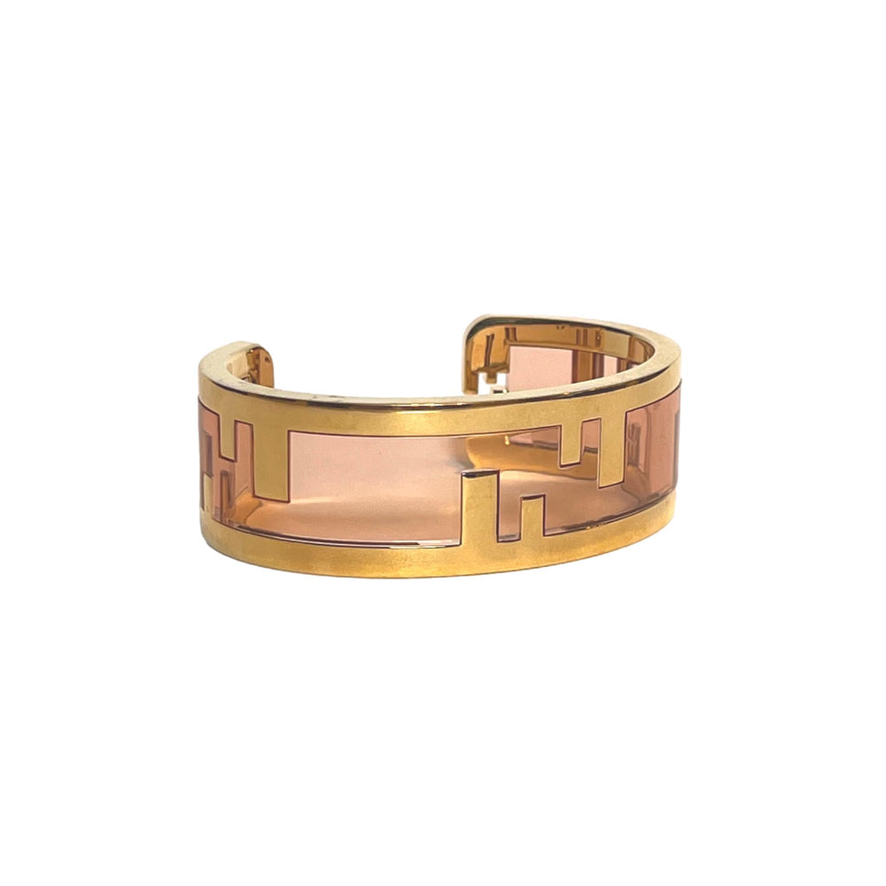Fendi O'Lock Logo Bracelet Gold Metal Dust Pink Plexiglass Small Women's