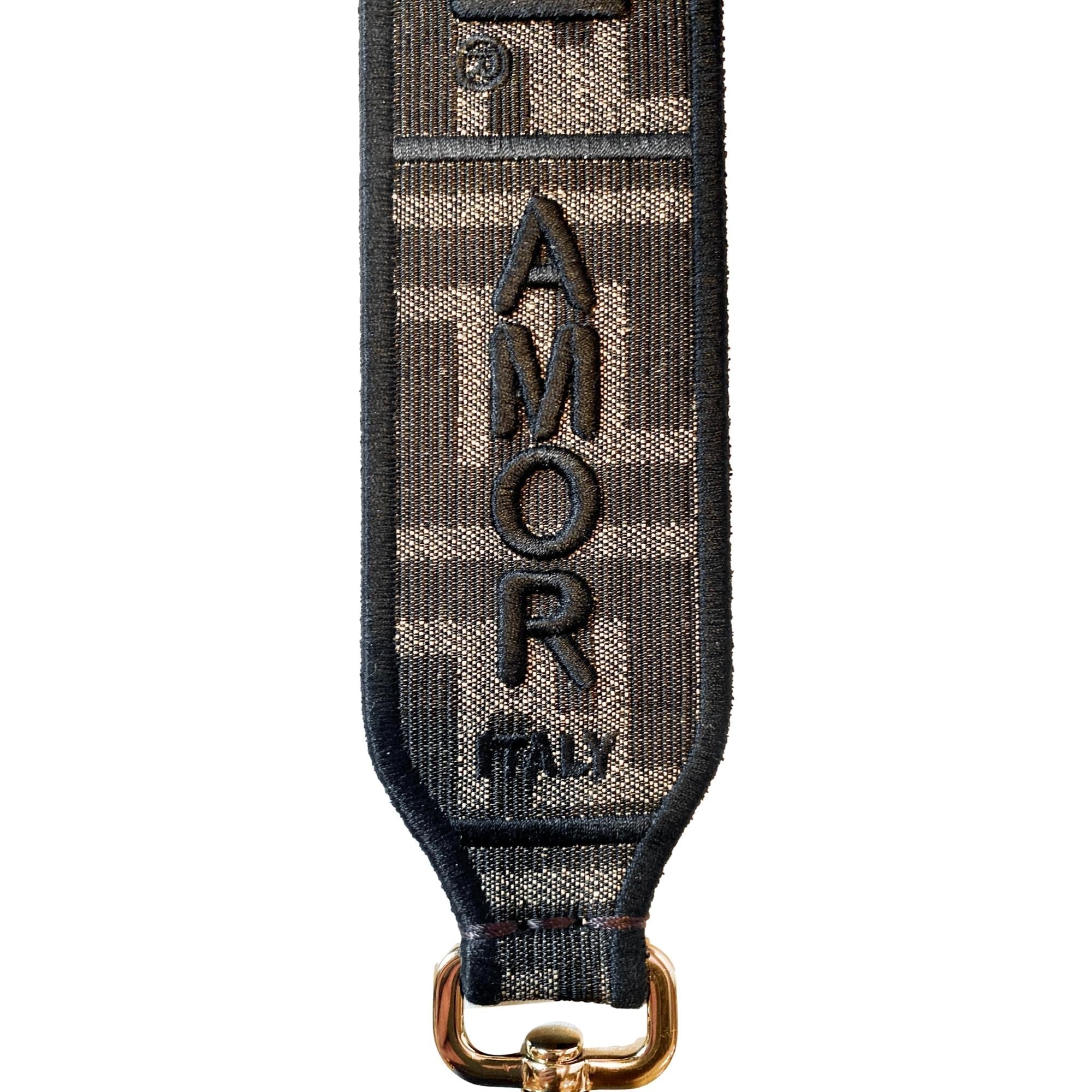 Fendi Zucca Canvas Roma Amor Mini Strap Brown Leather Trim