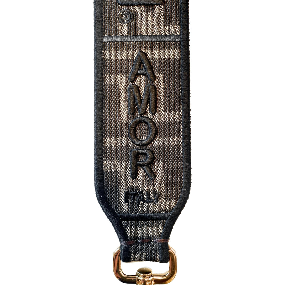 Fendi Zucca Canvas Roma Amor Mini Strap Brown Leather Trim