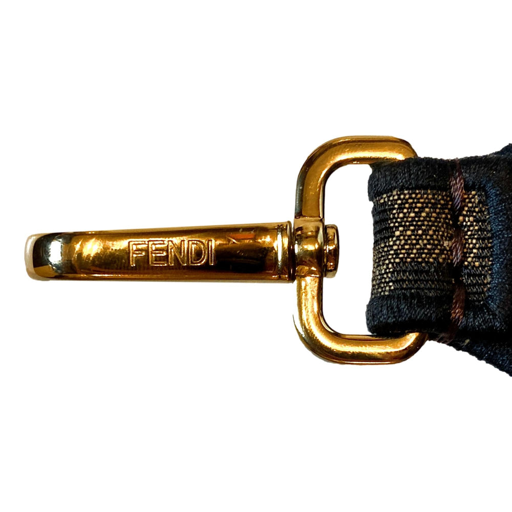Fendi Zucca Canvas Roma Amor Mini Strap Brown Leather Trim