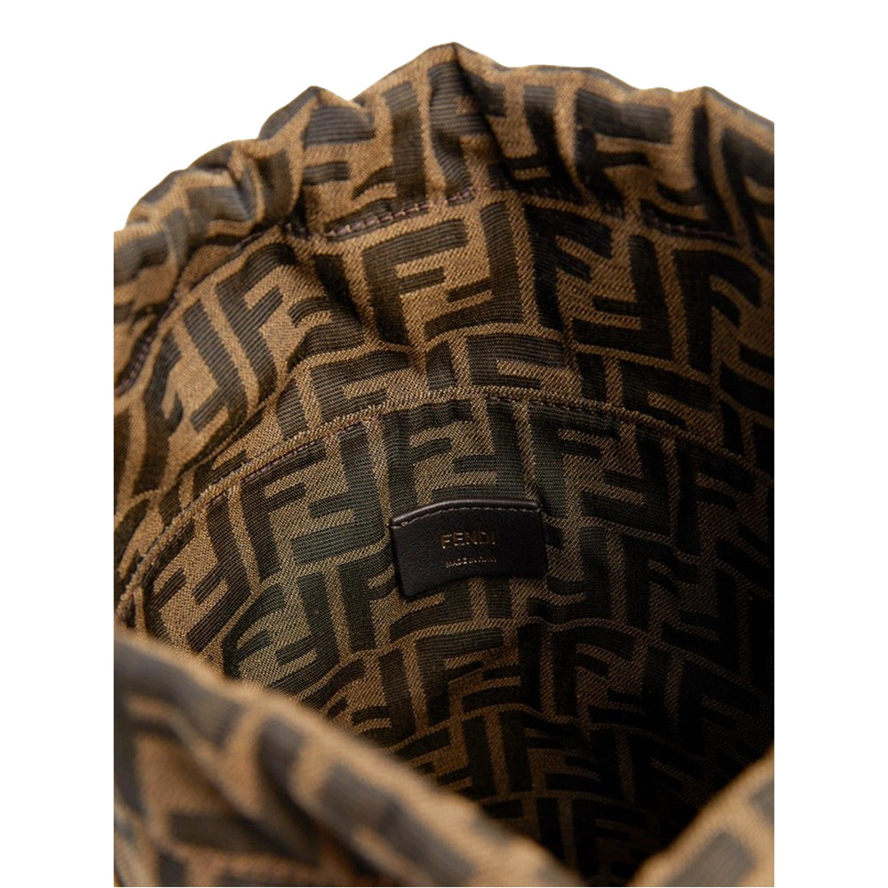 Fendi Step Out Straw and Canvas Medium Bucket Bag FF Monogram