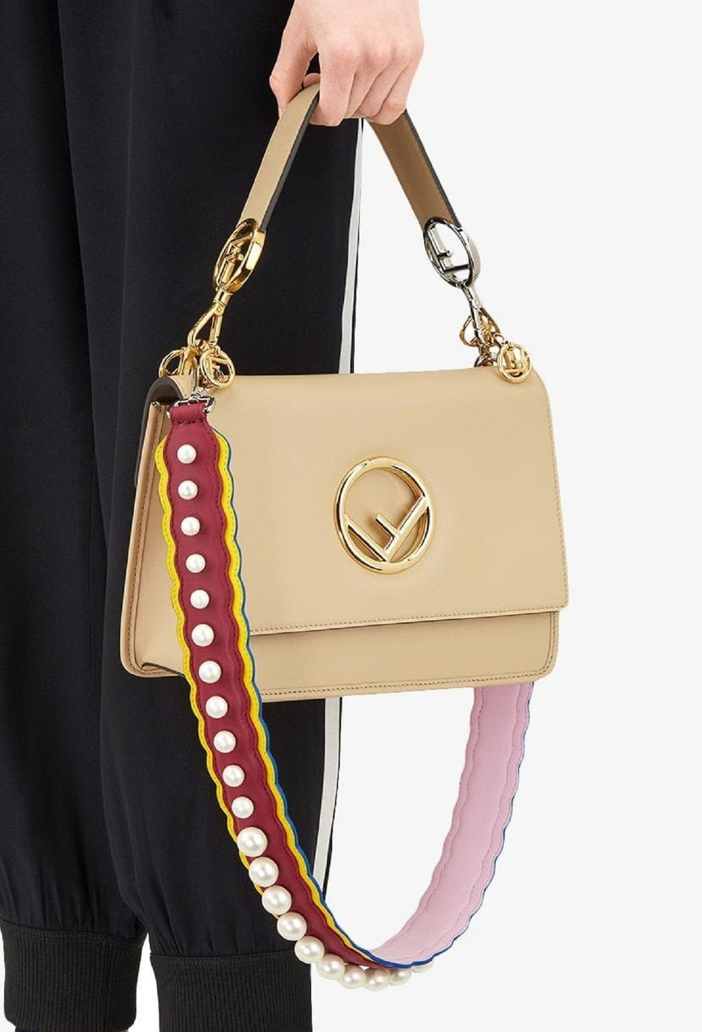 Fendi Strap You Pearl Embellished Shoulder Strap Black Cherry Lemon