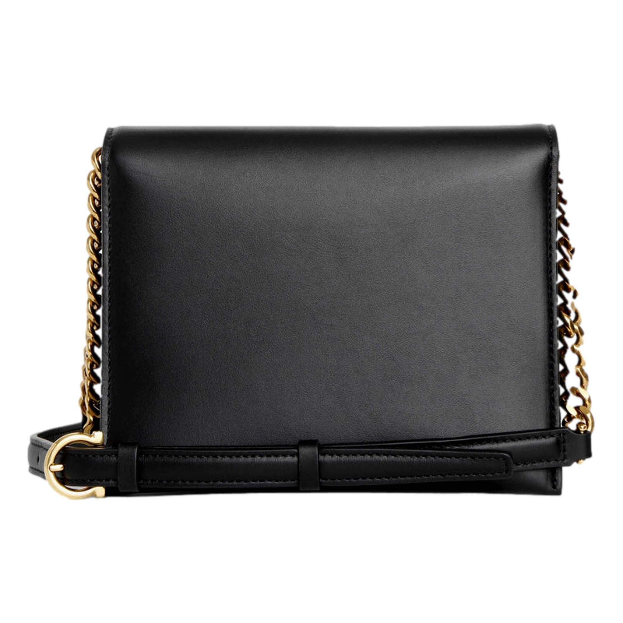 Ferragamo Trifolio Black Leather Flap Crossbody Bag Gold Gancini Designer