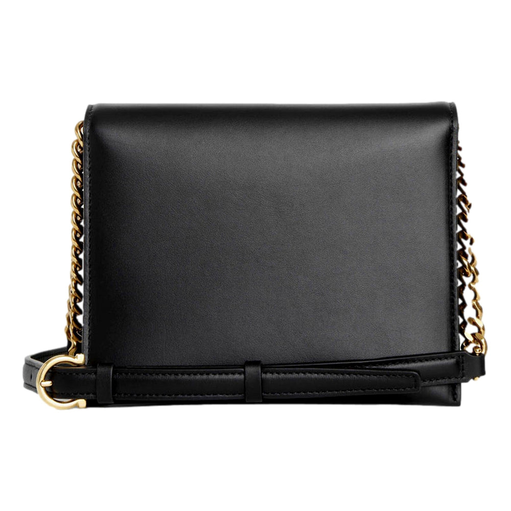 Ferragamo Trifolio Black Leather Flap Crossbody Bag Gold Gancini Designer