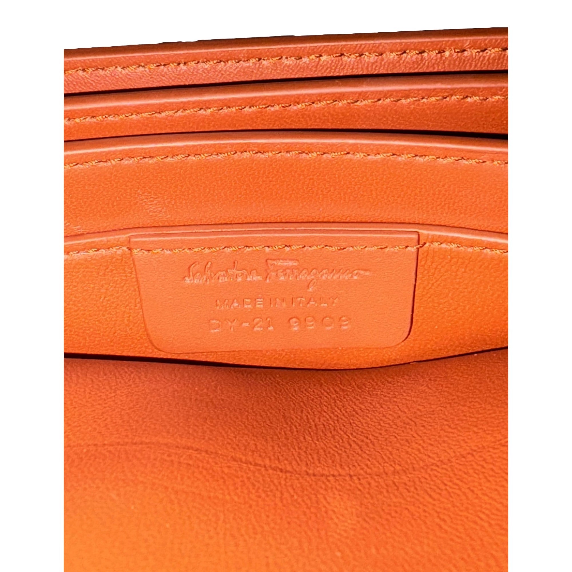 Ferragamo Trifolio Cognac Brown Soft Leather Flap Crossbody Bag Gold Gancini