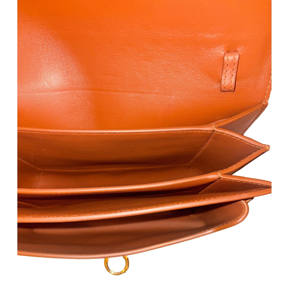 Ferragamo Trifolio Cognac Brown Soft Leather Flap Crossbody Bag Gold Gancini