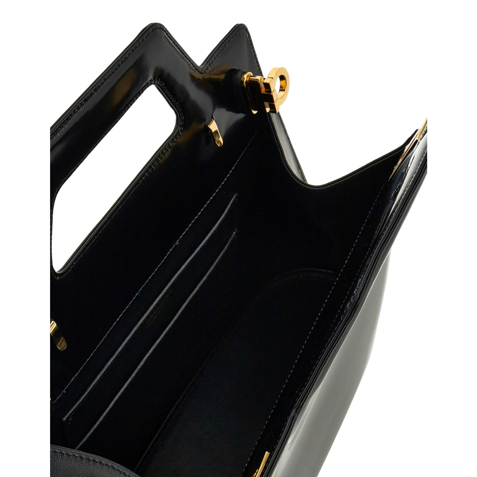 Ferragamo Wanda Black Patent Leather Top Handle Handbag