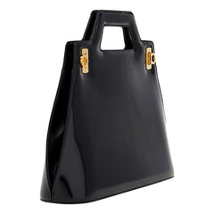 Ferragamo Wanda Black Patent Leather Top Handle Handbag