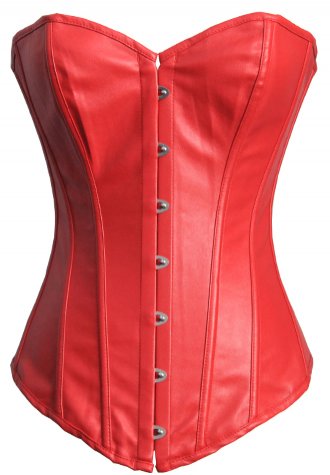 One Set-Black and Red Faux Leather Overbust Corset Bustier with Tutu Skirt