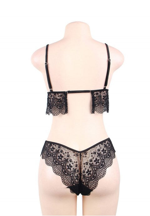 Plus Size Black Lace Temptation 2pcs Bralette Lingerie Set