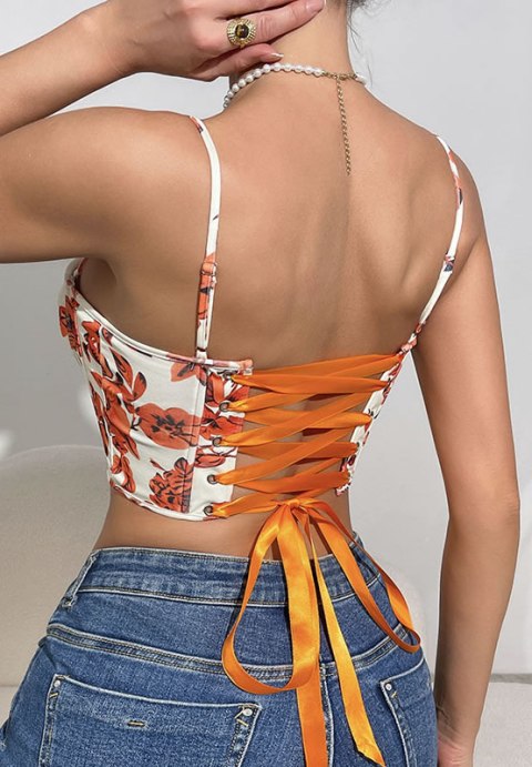Charming Cream & Orange Foliage Bustier