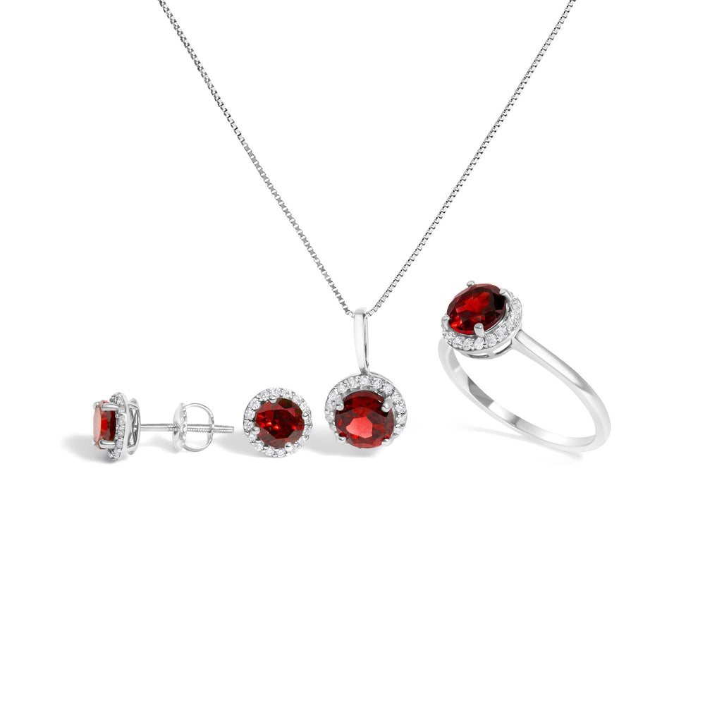 10K Gold Gemstone and 3/8 Cttw Diamond Halo Jewelry Set (Earrings, Pendant & Ring)