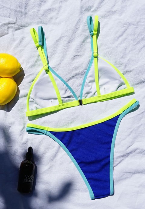 Contrast Binding Triangle Bikini Swimsuit