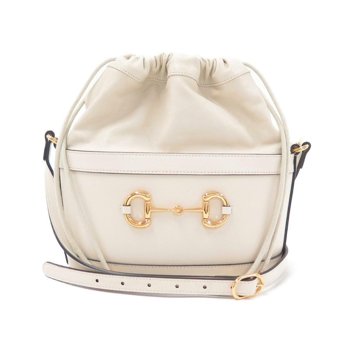 Gucci 1955 Horsebit White Leather Bucket Bag Drawstring Crossbody
