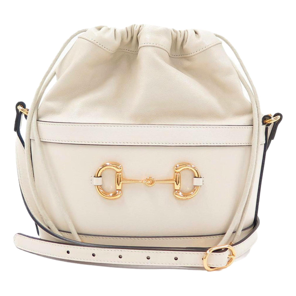 Gucci 1955 Horsebit White Leather Bucket Bag Drawstring Crossbody