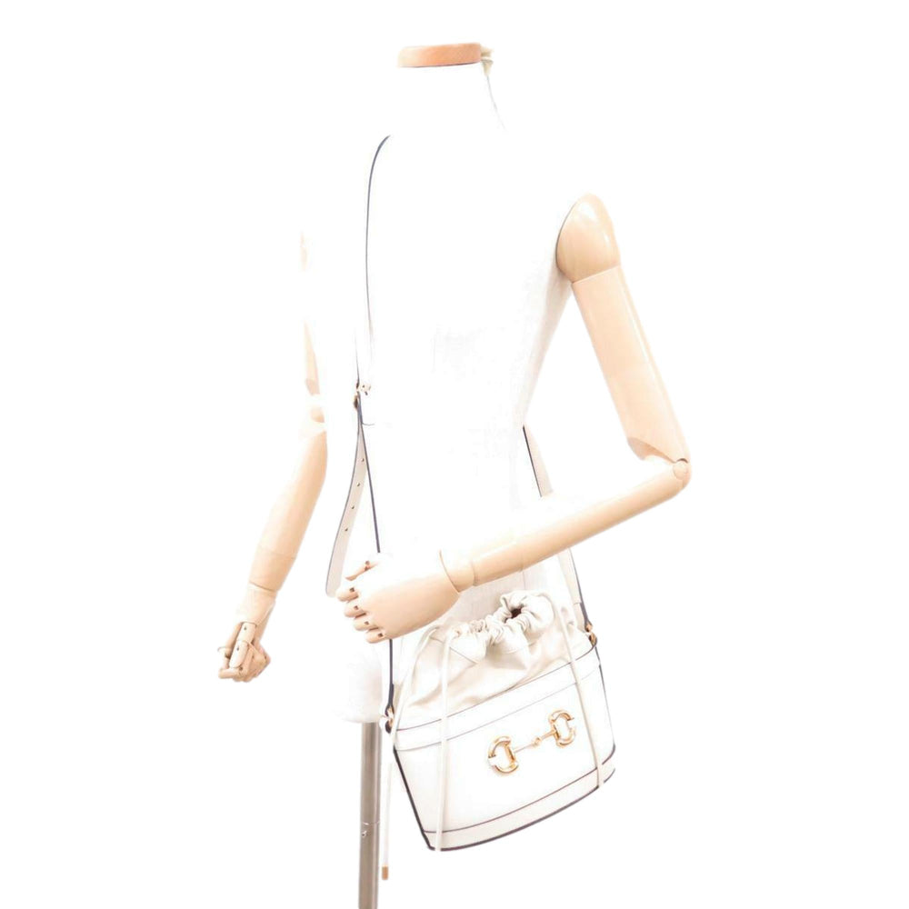 Gucci 1955 Horsebit White Leather Bucket Bag Drawstring Crossbody