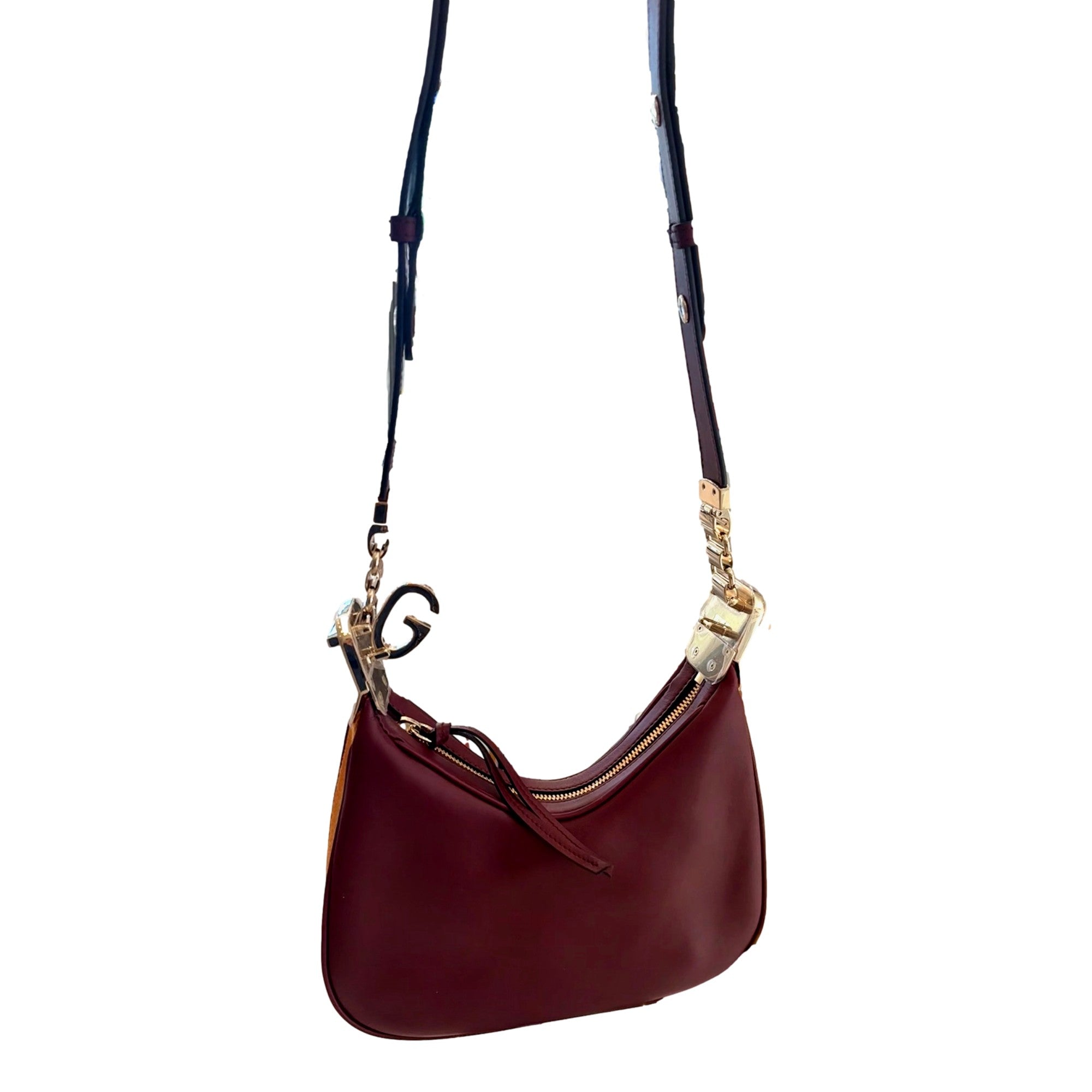 Gucci Attache Small Burgundy Leather Shoulder Crossbody Bag Web Stripe