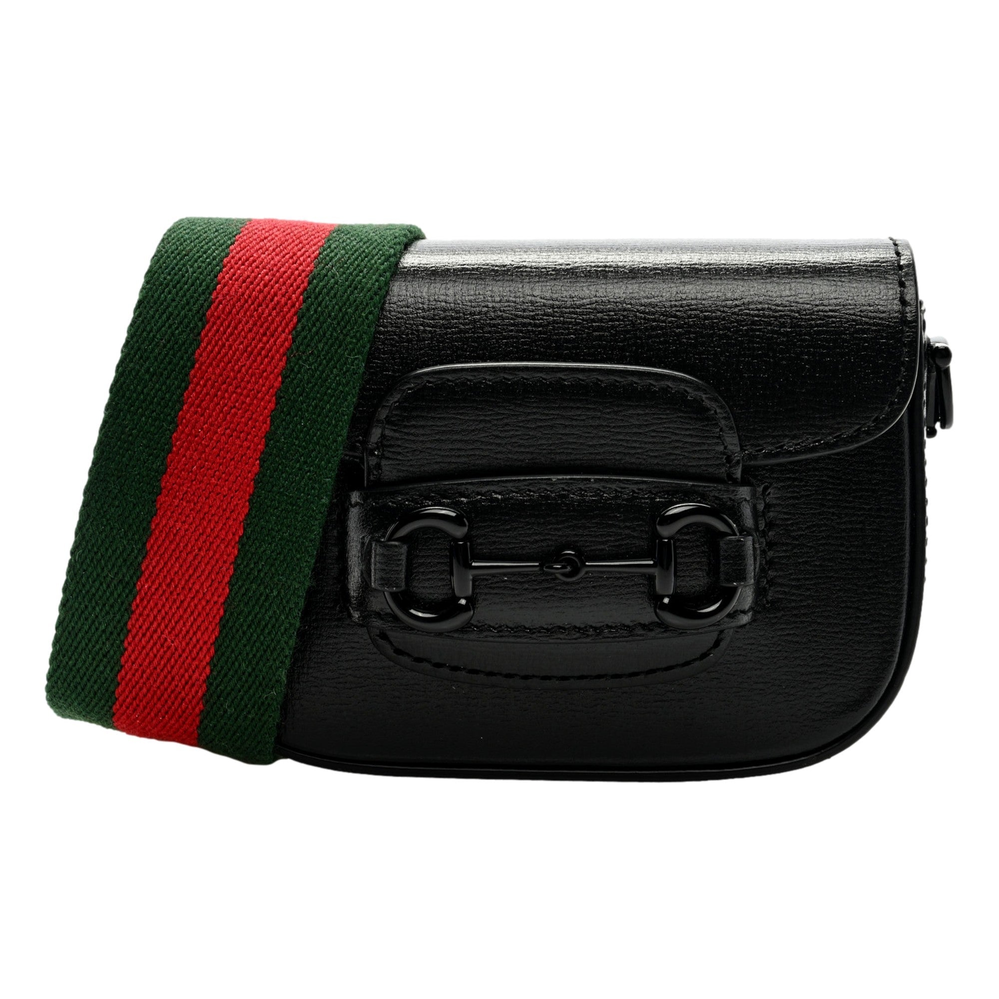 Gucci Horsebit 1955 Mini Black Calfskin Leather Web Stripe Crossbody Bag