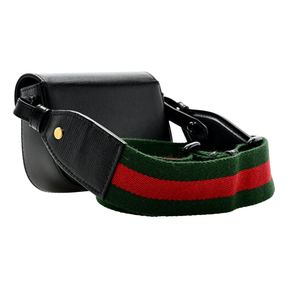 Gucci Horsebit 1955 Mini Black Calfskin Leather Web Stripe Crossbody Bag