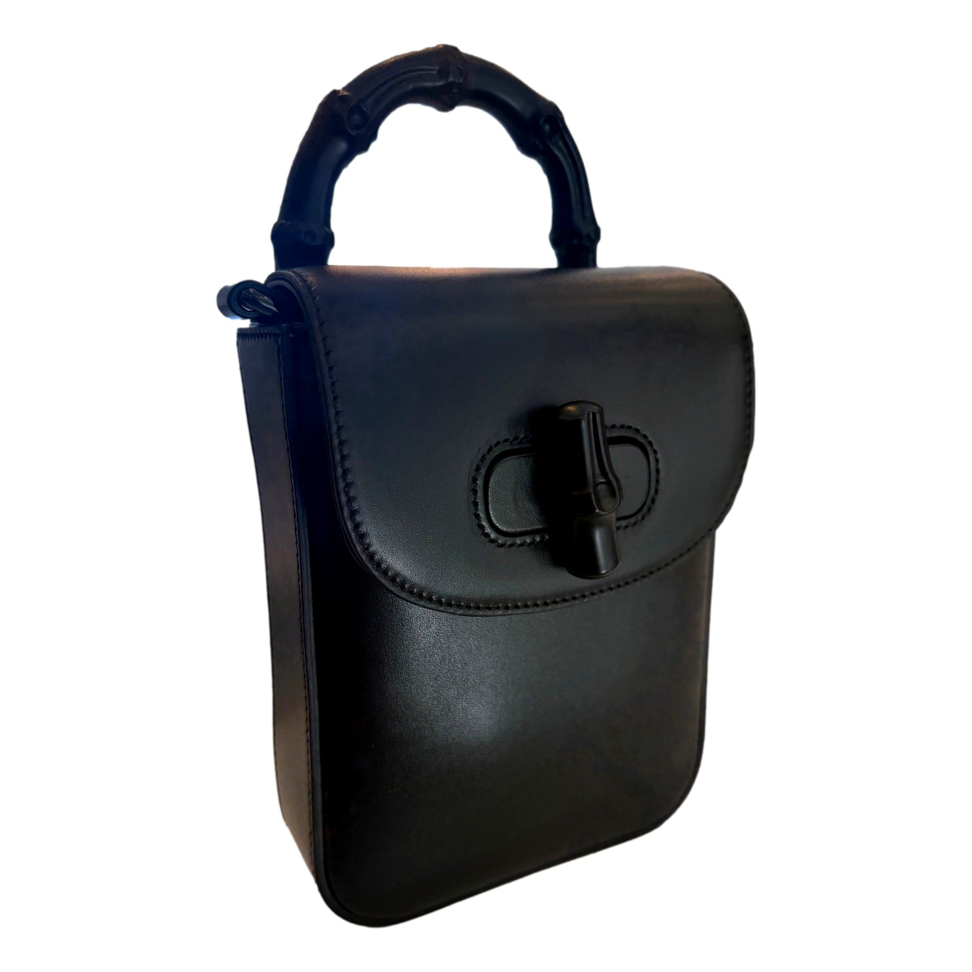 Gucci Bamboo 1947 Mini Black Leather Top Handle Crossbody Bag
