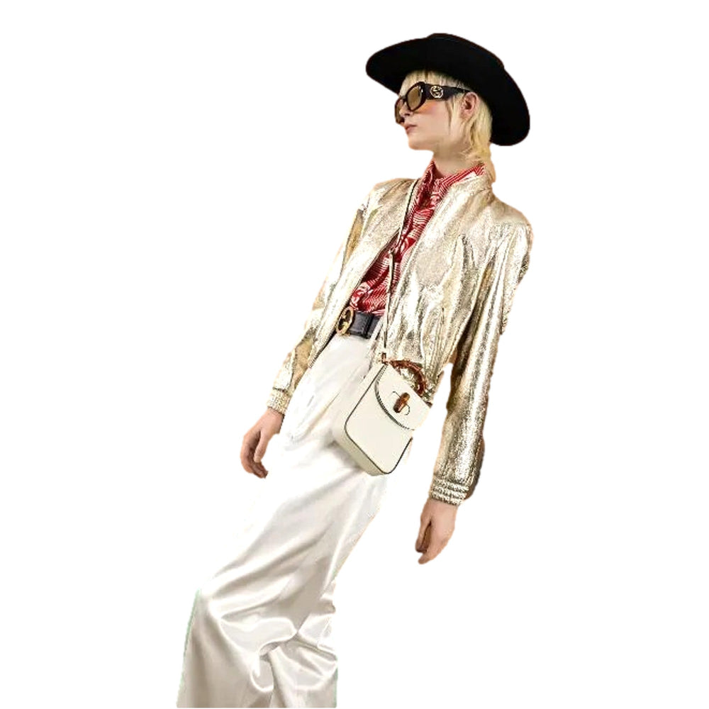 Gucci Bamboo 1947 Mini Cream Leather Top Handle Crossbody Bag