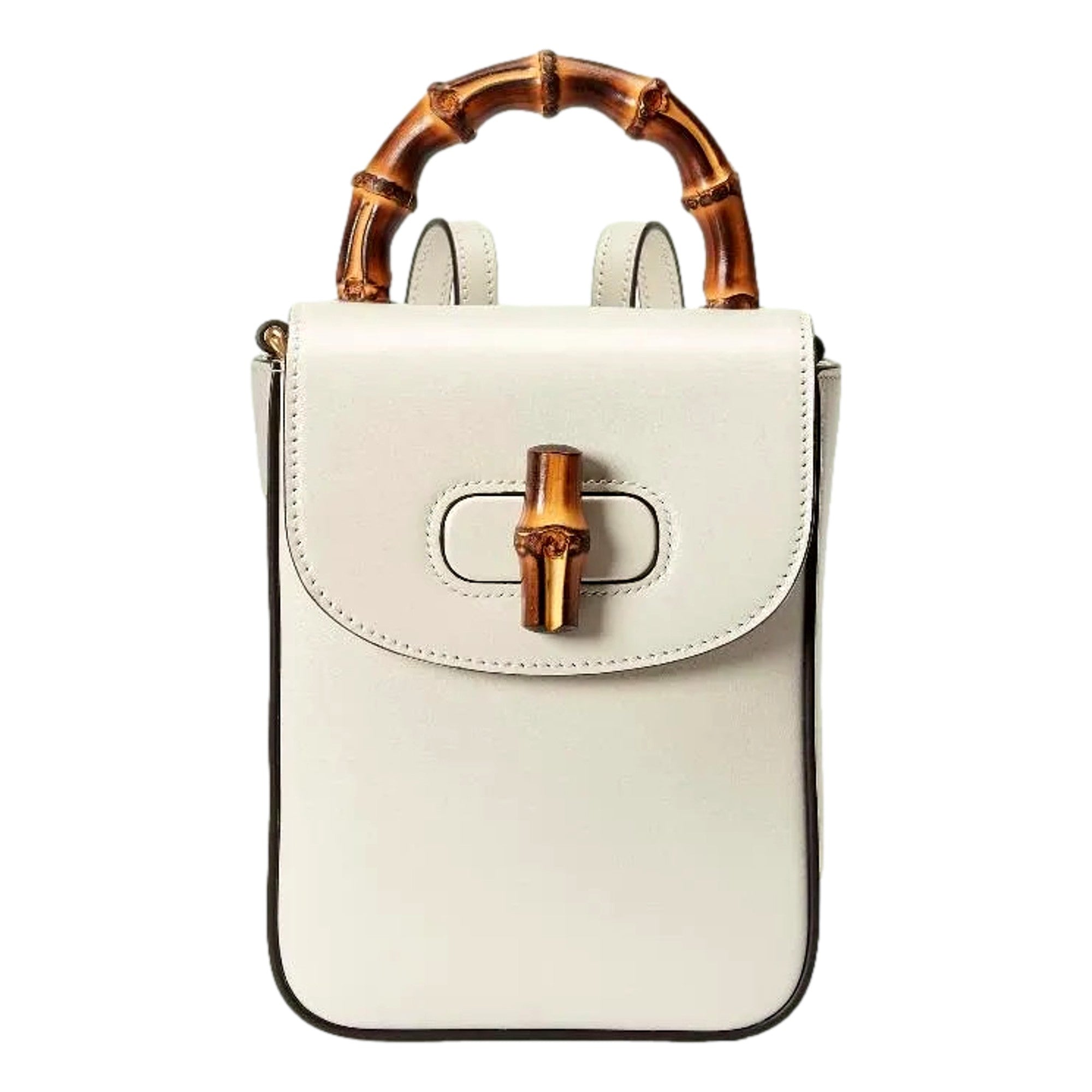 Gucci Bamboo 1947 Mini Cream Leather Top Handle Crossbody Bag