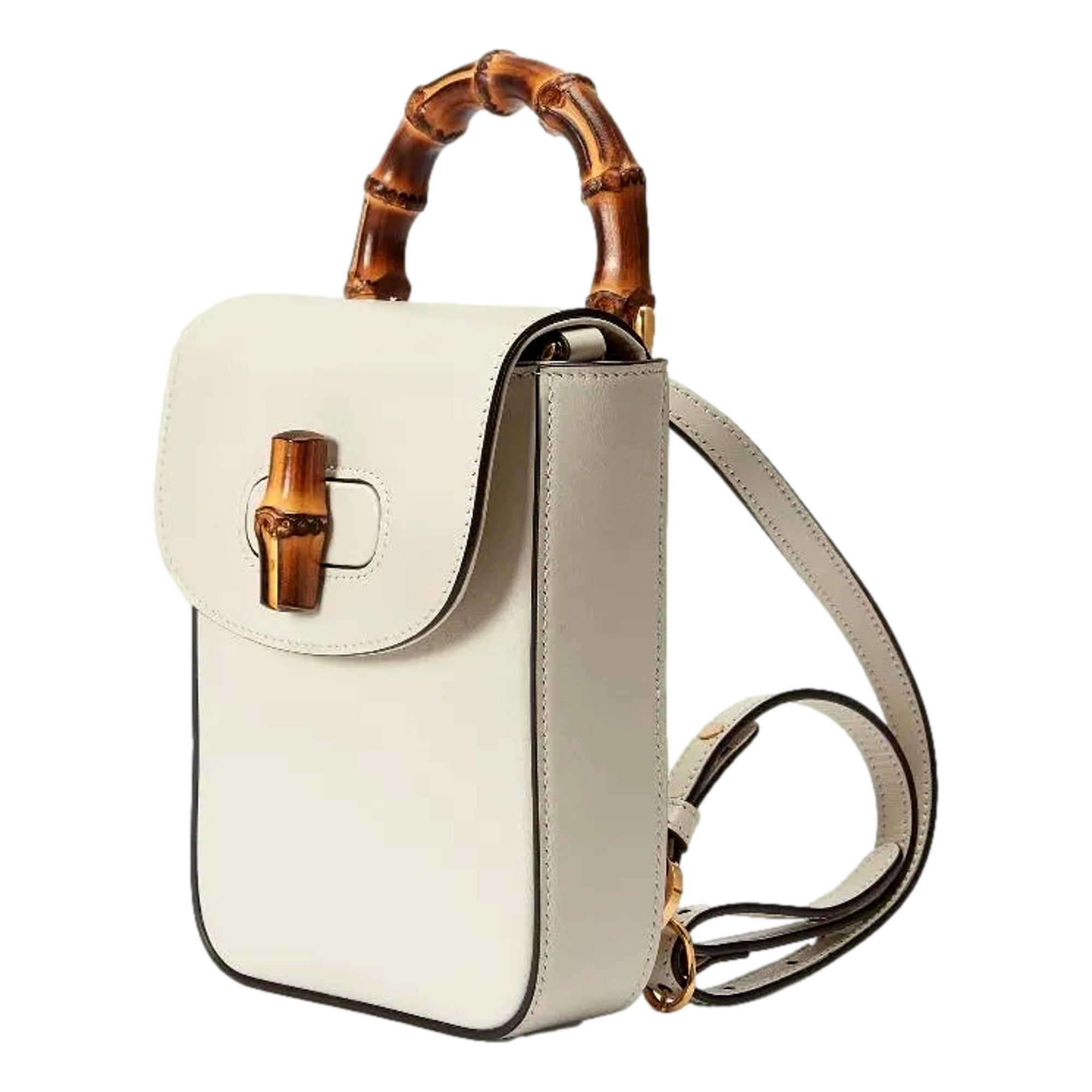 Gucci Bamboo 1947 Mini Cream Leather Top Handle Crossbody Bag