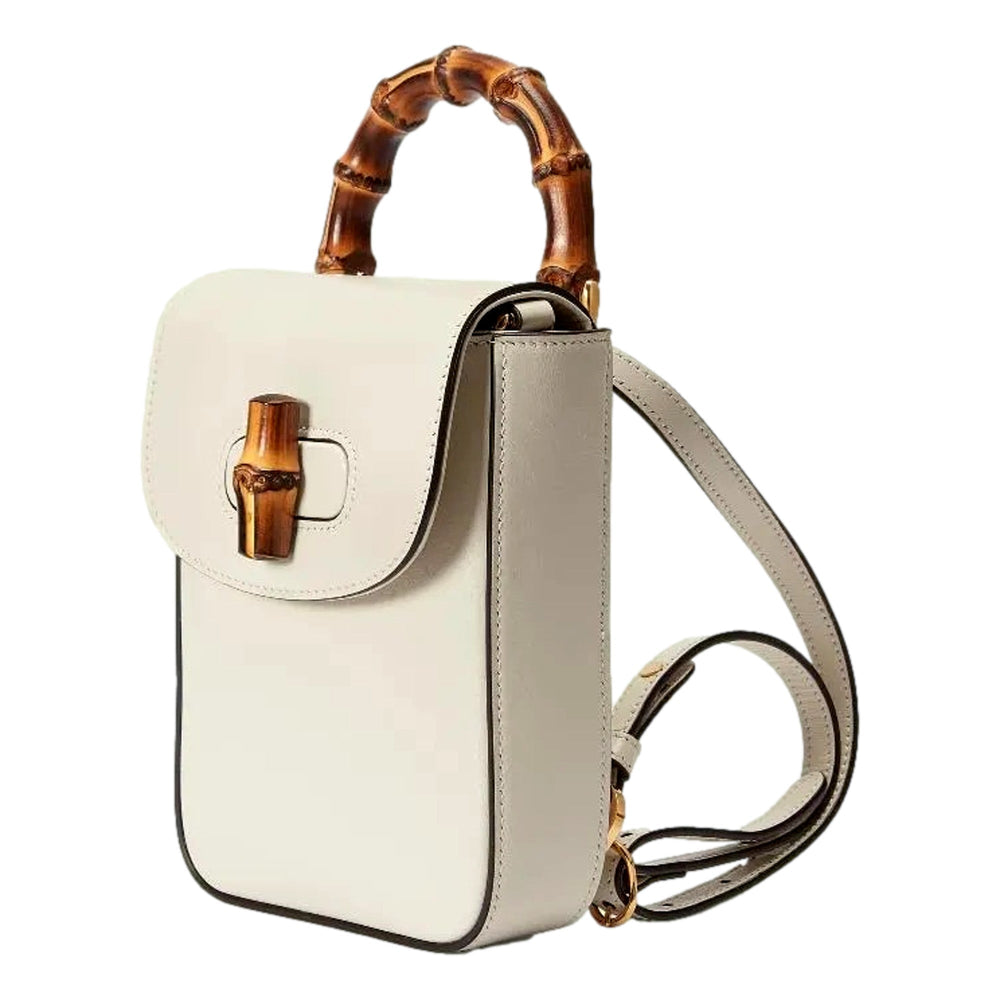 Gucci Bamboo 1947 Mini Cream Leather Top Handle Crossbody Bag