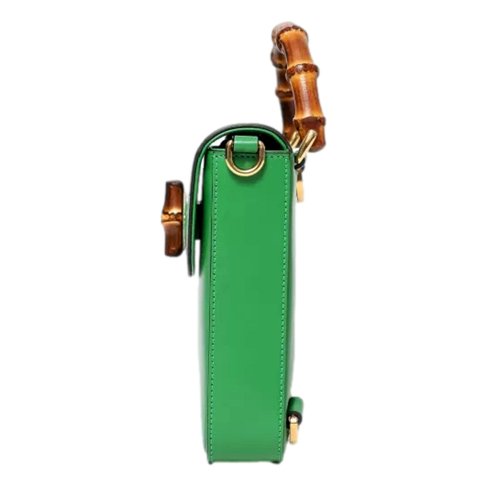 Gucci Bamboo 1947 Mini Green Leather Top Handle Crossbody Bag