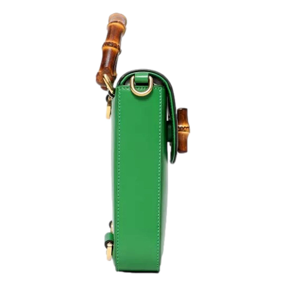Gucci Bamboo 1947 Mini Green Leather Top Handle Crossbody Bag