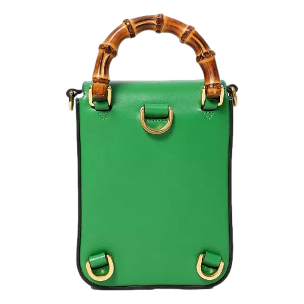 Gucci Bamboo 1947 Mini Green Leather Top Handle Crossbody Bag