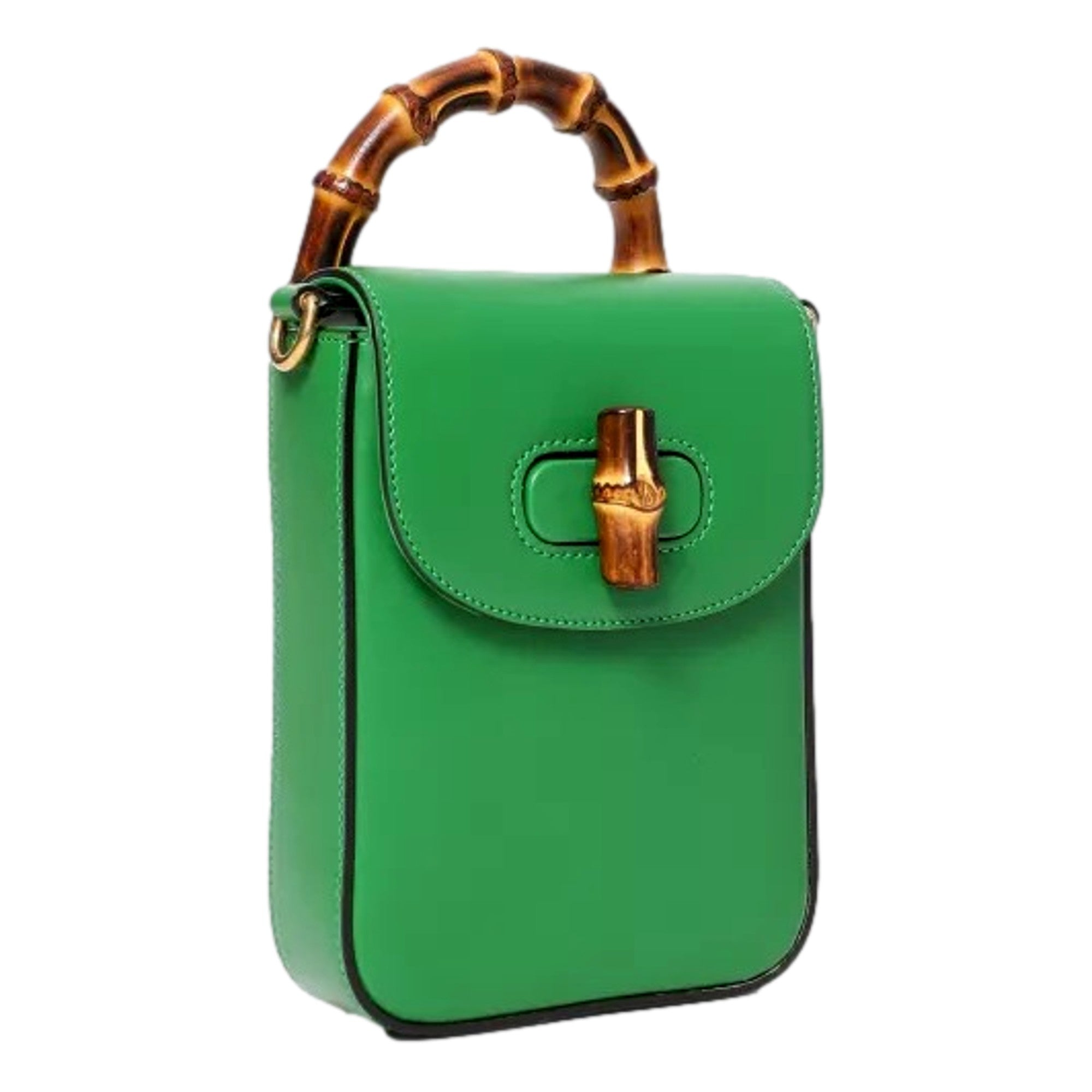 Gucci Bamboo 1947 Mini Green Leather Top Handle Crossbody Bag