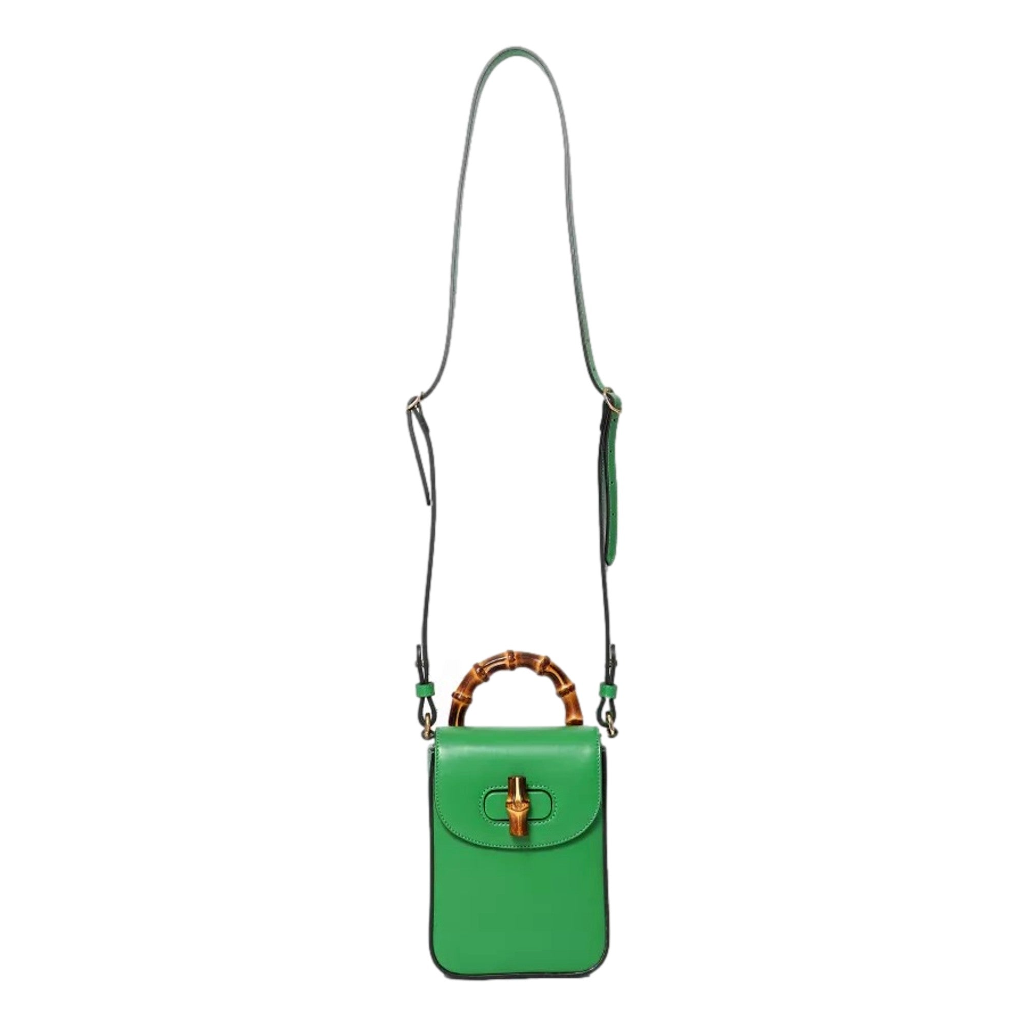 Gucci Bamboo 1947 Mini Green Leather Top Handle Crossbody Bag