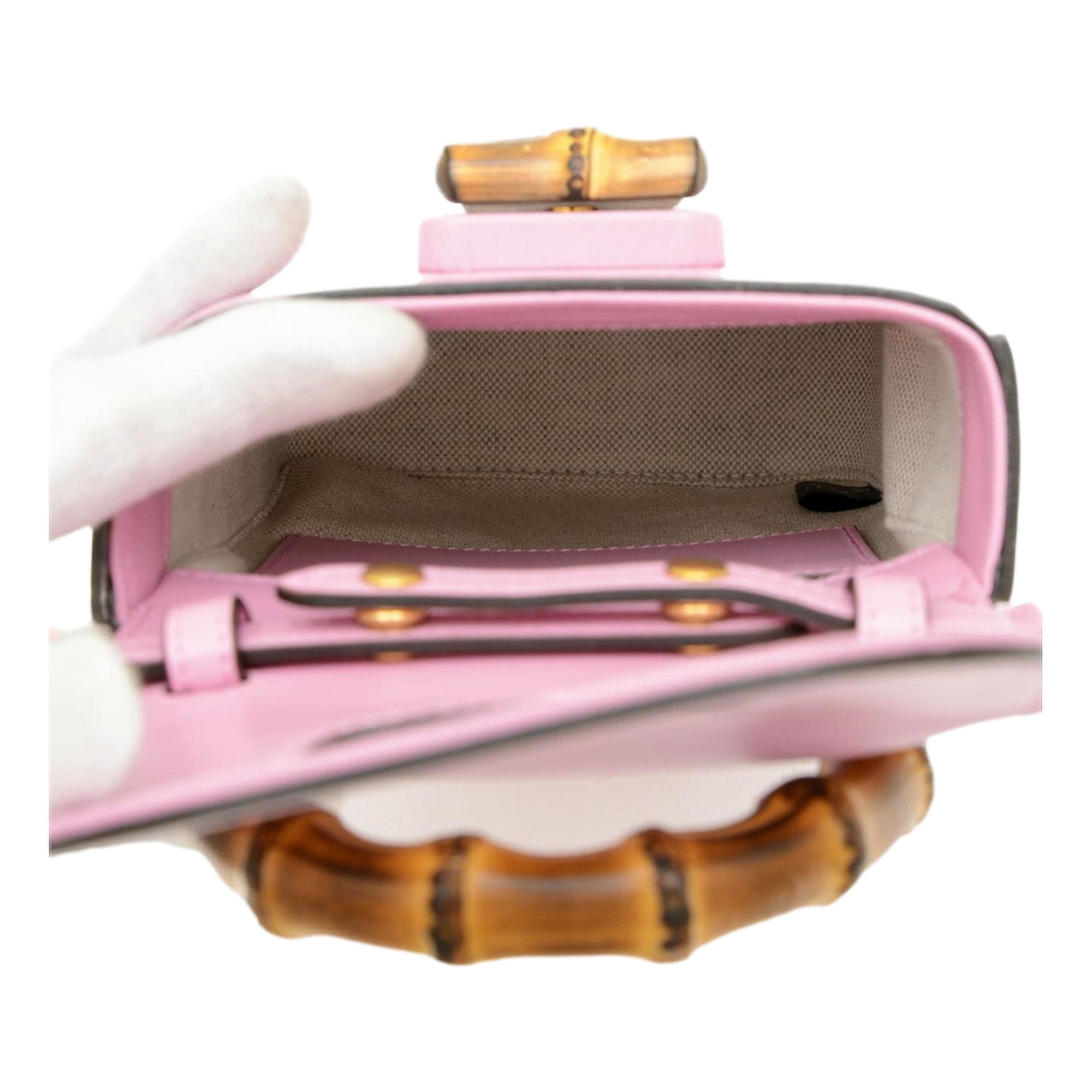 Gucci Bamboo 1947 Mini Pink Leather Top Handle Crossbody Bag