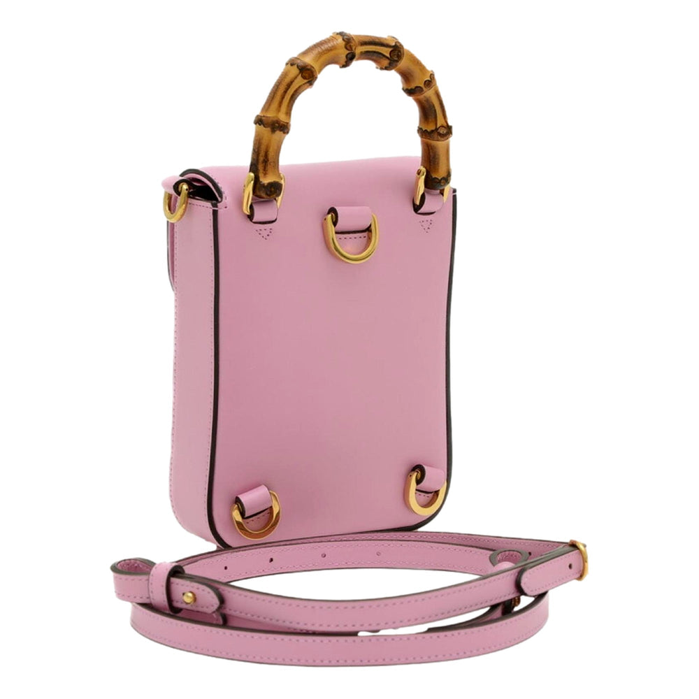 Gucci Bamboo 1947 Mini Pink Leather Top Handle Crossbody Bag