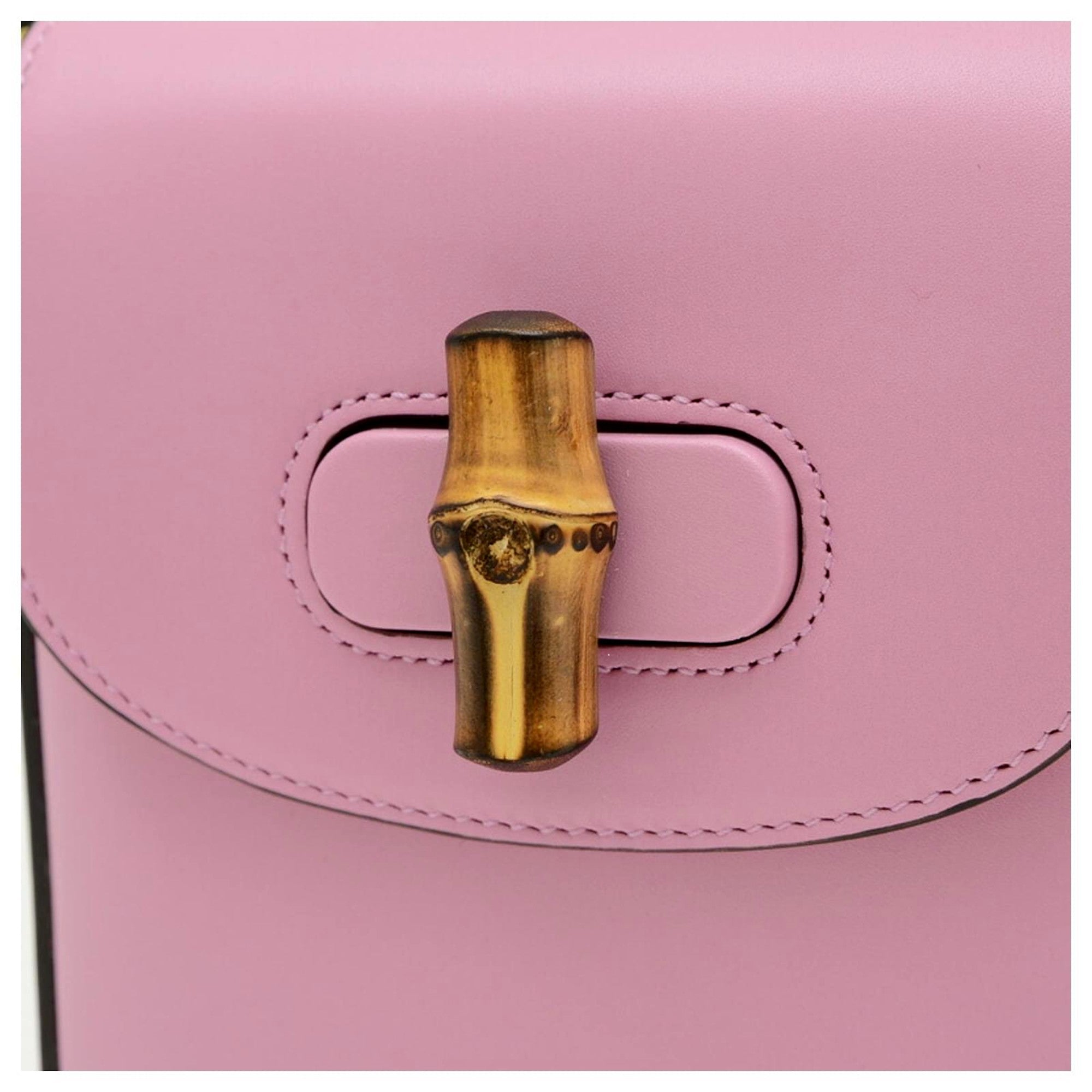Gucci Bamboo 1947 Mini Pink Leather Top Handle Crossbody Bag
