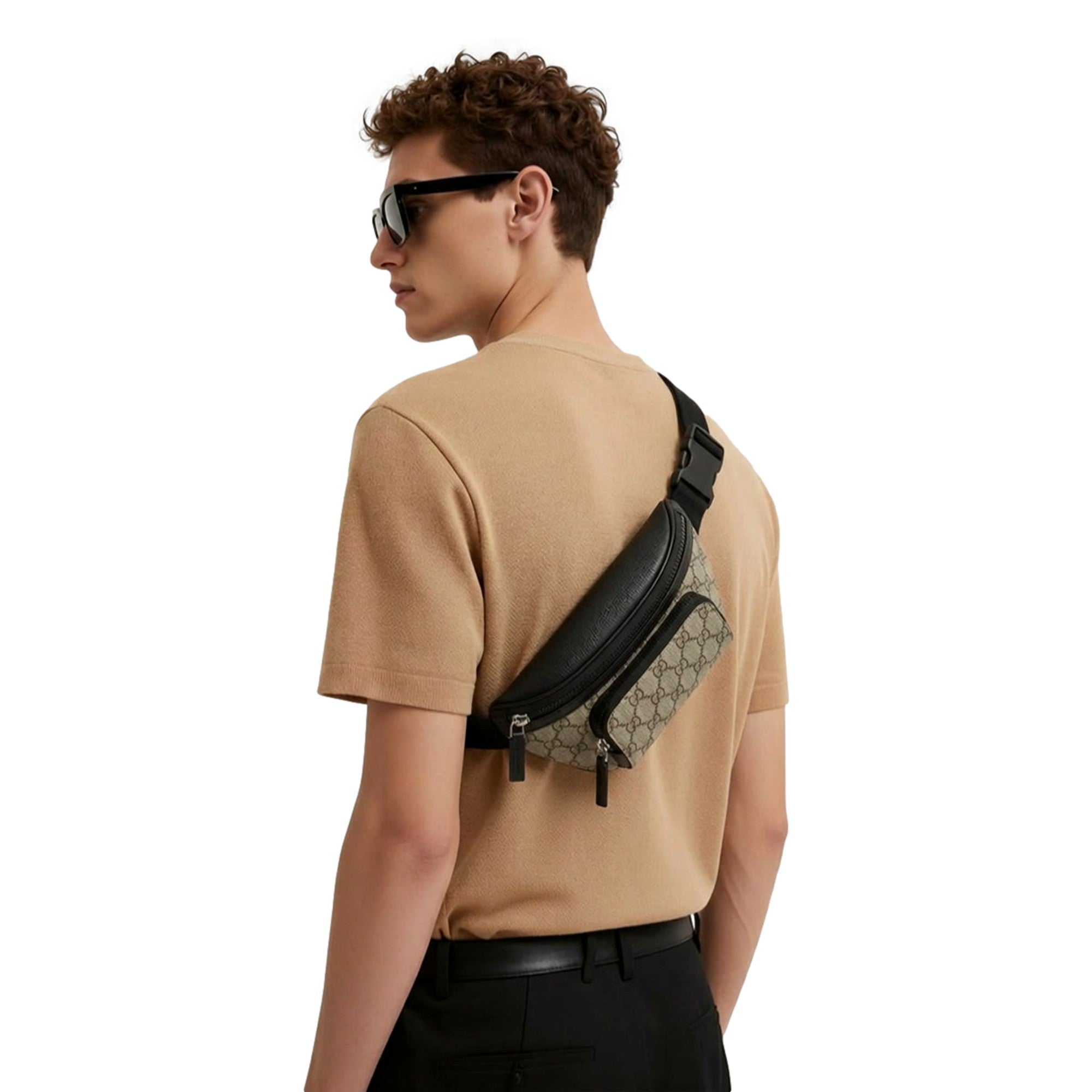 Gucci GG Supreme Canvas Belt Bag Beige Black Unisex Waist Bag
