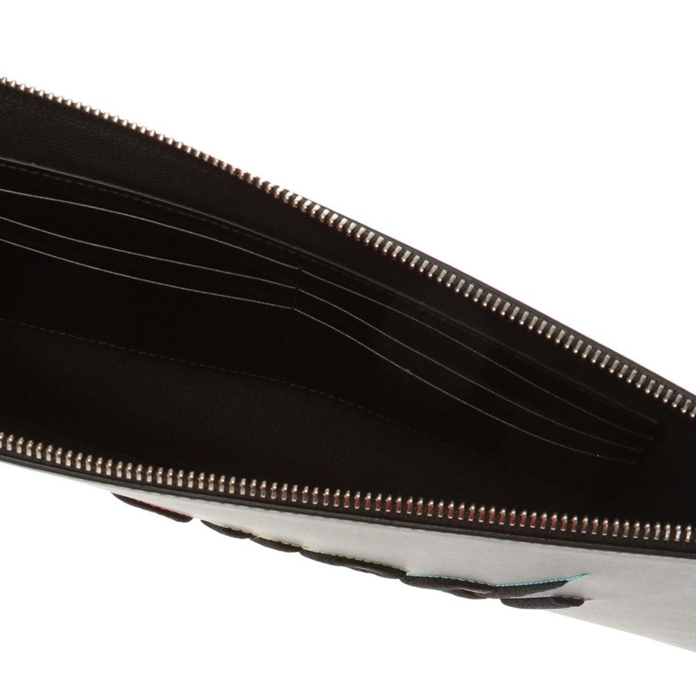 Gucci Blade Embroidered Black Leather Pouch Wristlet Clutch Bag