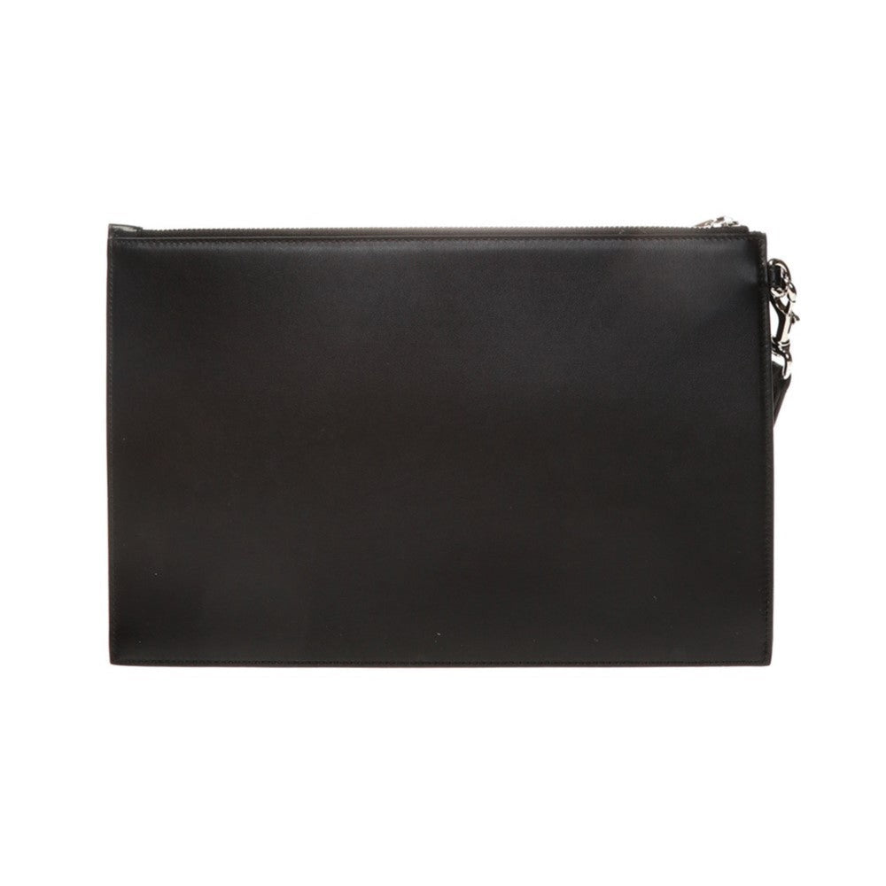 Gucci Blade Embroidered Black Leather Pouch Wristlet Clutch Bag