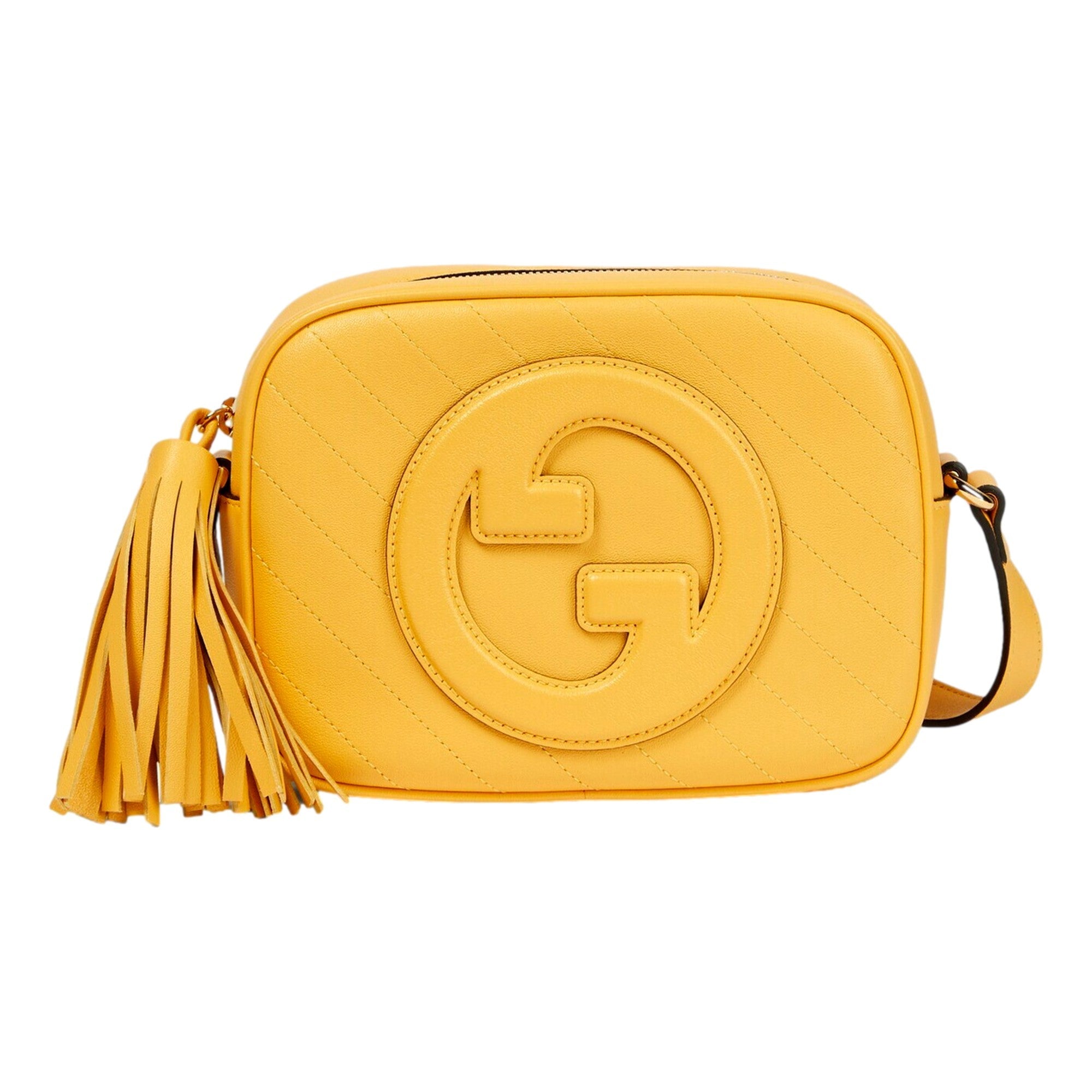 Gucci Blondie GG Patch Yellow Leather Camera Crossbody Bag Diagonal Stitching
