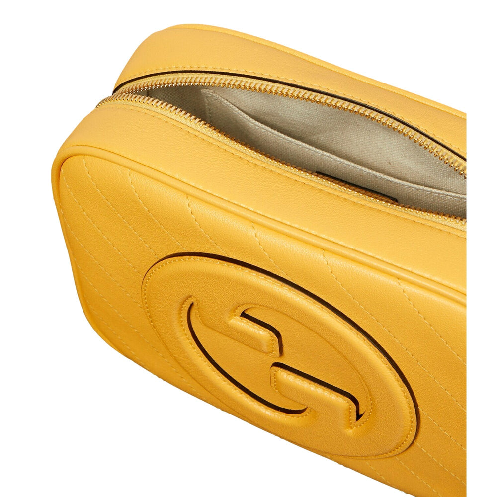 Gucci Blondie GG Patch Yellow Leather Camera Crossbody Bag Diagonal Stitching