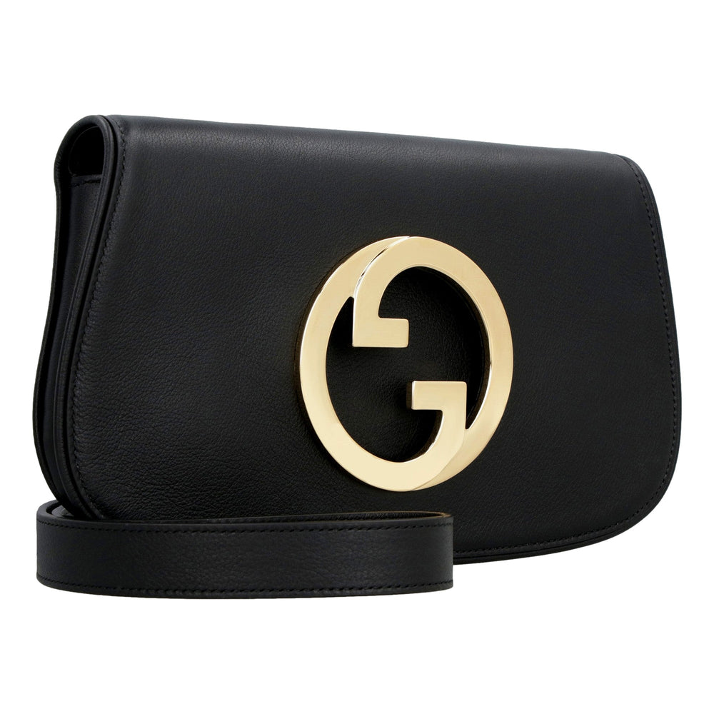 Gucci Blondie Black Leather Shoulder Bag with Gold Hardware