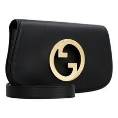 Gucci Blondie Black Leather Shoulder Bag with Gold Hardware