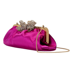 Gucci Broadway Crystal Bow Clutch Chain Shoulder Bag Fuchsia Satin