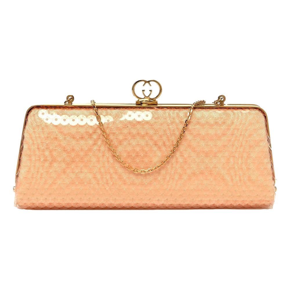Gucci Broadway Small Sequin Moire Clutch Crossbody Peach Light Pink